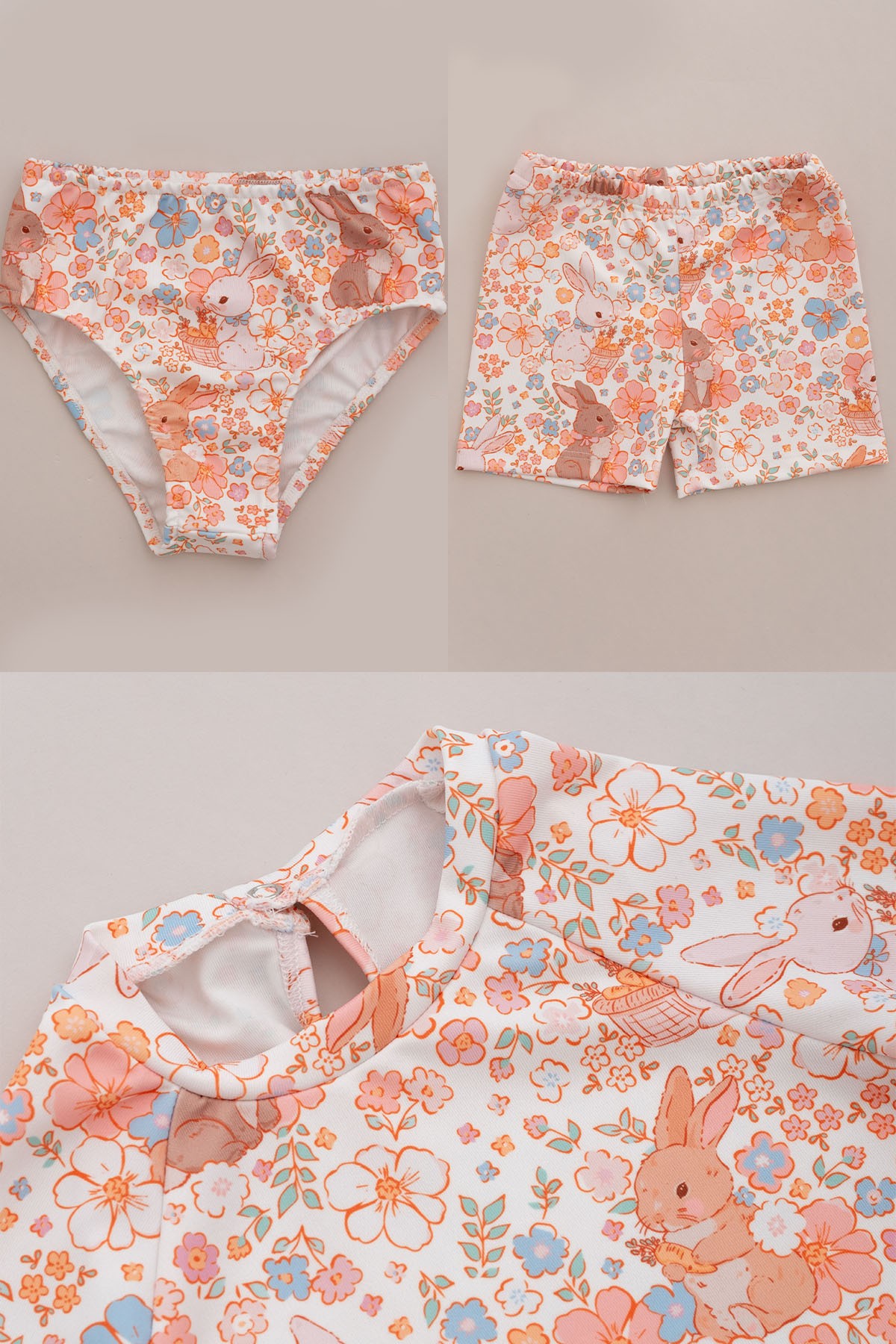 Uv Korumalı Uzun Kollu Kız Bebek Mayo - Bunny Floral
