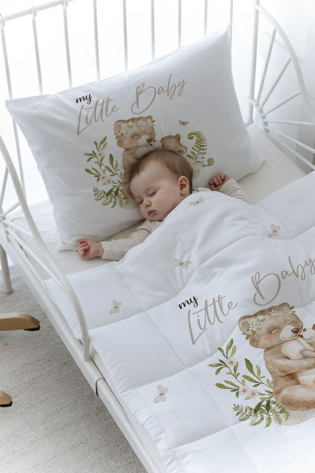Organik Baskılı Yorgan Seti - For Baby Serisi - Mom and Baby Bear