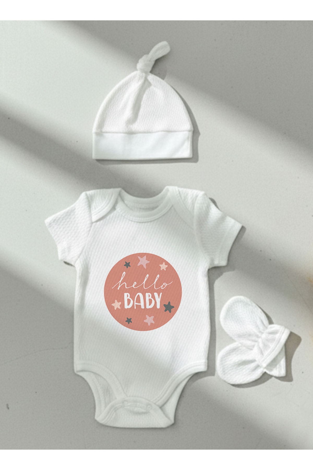 Jakarlı Body Şapka Eldiven - Pure Baby - Hello Baby