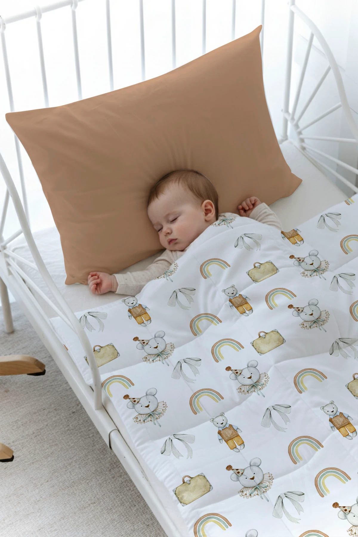 Organik Baskılı Yorgan Seti - Pure Baby Serisi - Sportmen Ayıcık