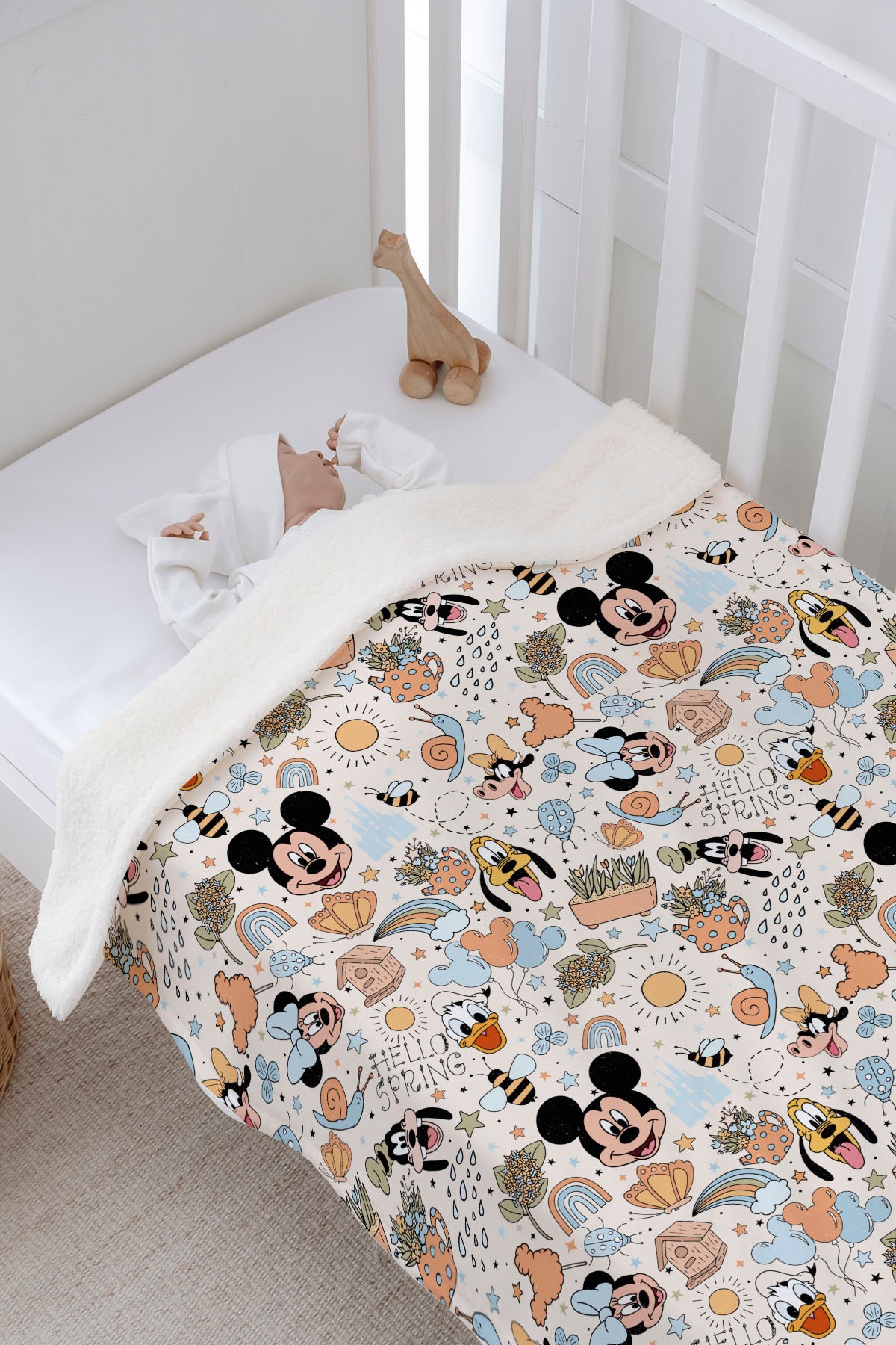 Peluş Çift Yüz Battaniye - Mickey Ve Arkadaşları Pattern