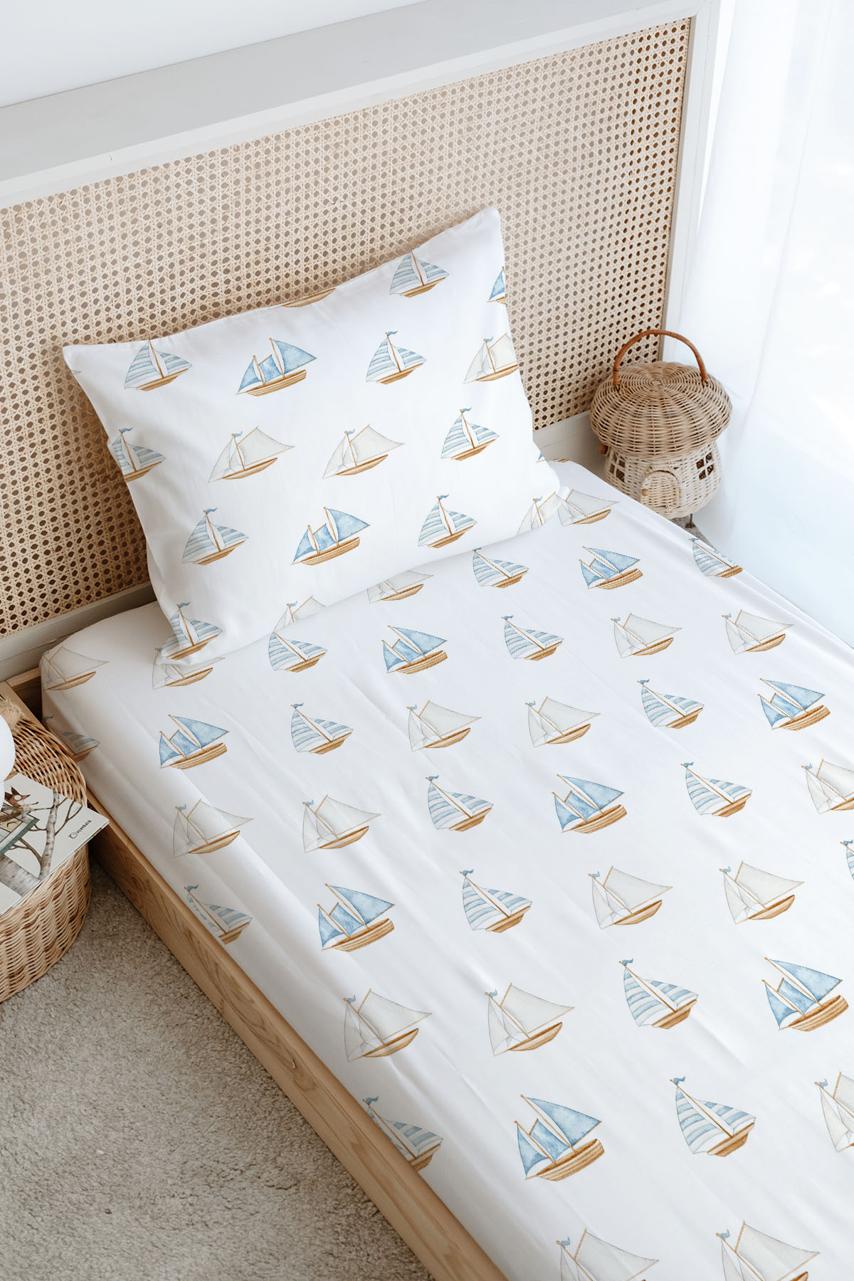 Tek Kişilik Lastikli Çarşaf Seti - Pureline Series - Sail Boats
