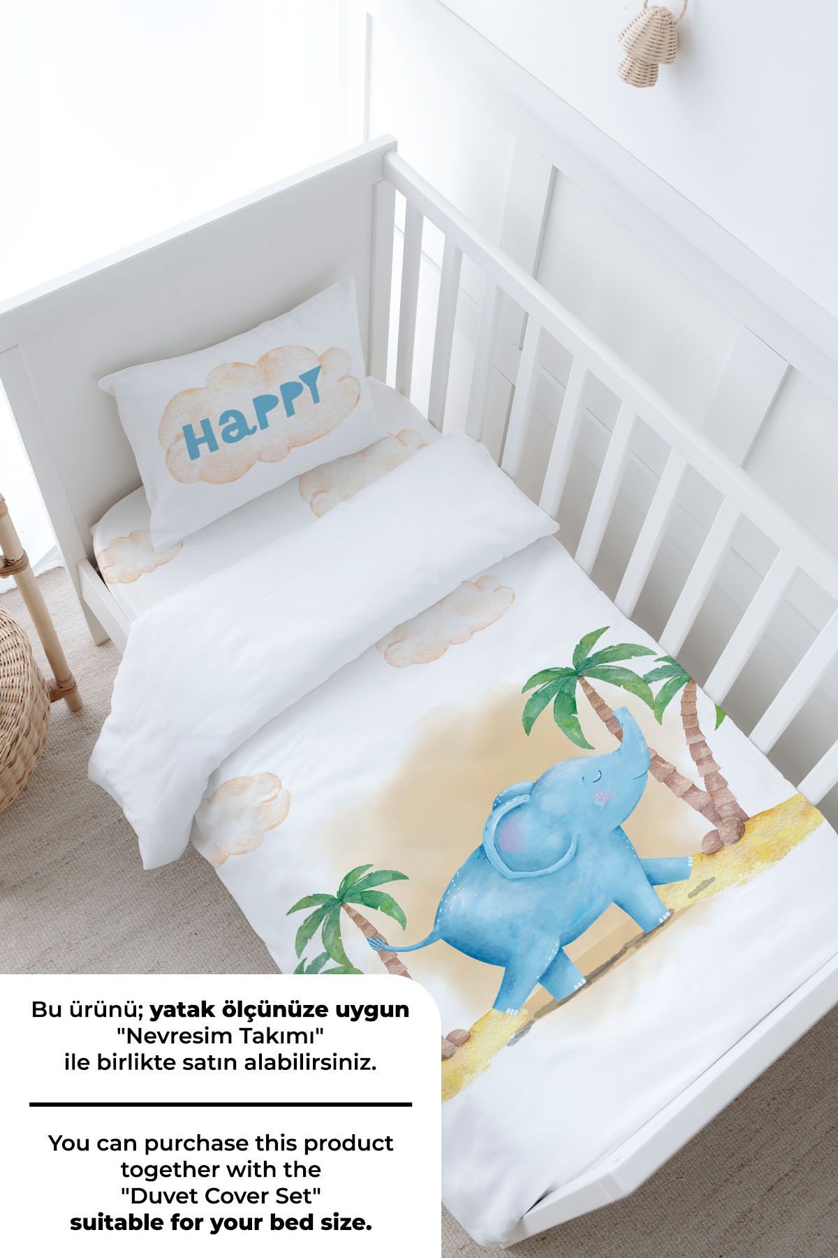 Bebek Boy Lastikli Çarşaf Seti - Pure Baby Serisi - Sevimli Fil