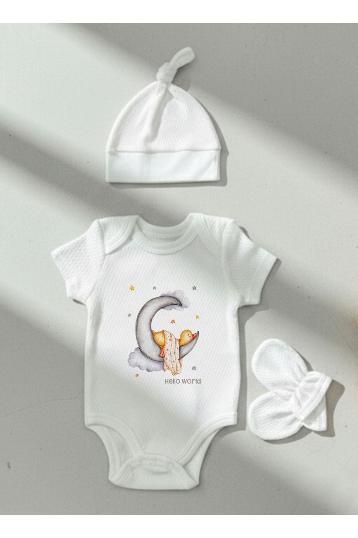 Jakarlı Body Şapka Eldiven - For Baby - Ayda Uyuyan Ördek