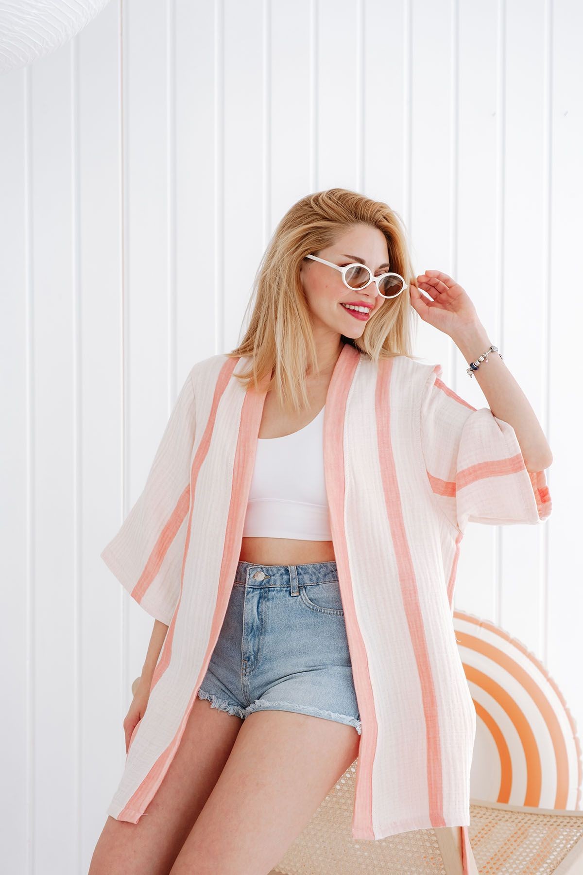 4 Kat Müslin Kimono - Pembe