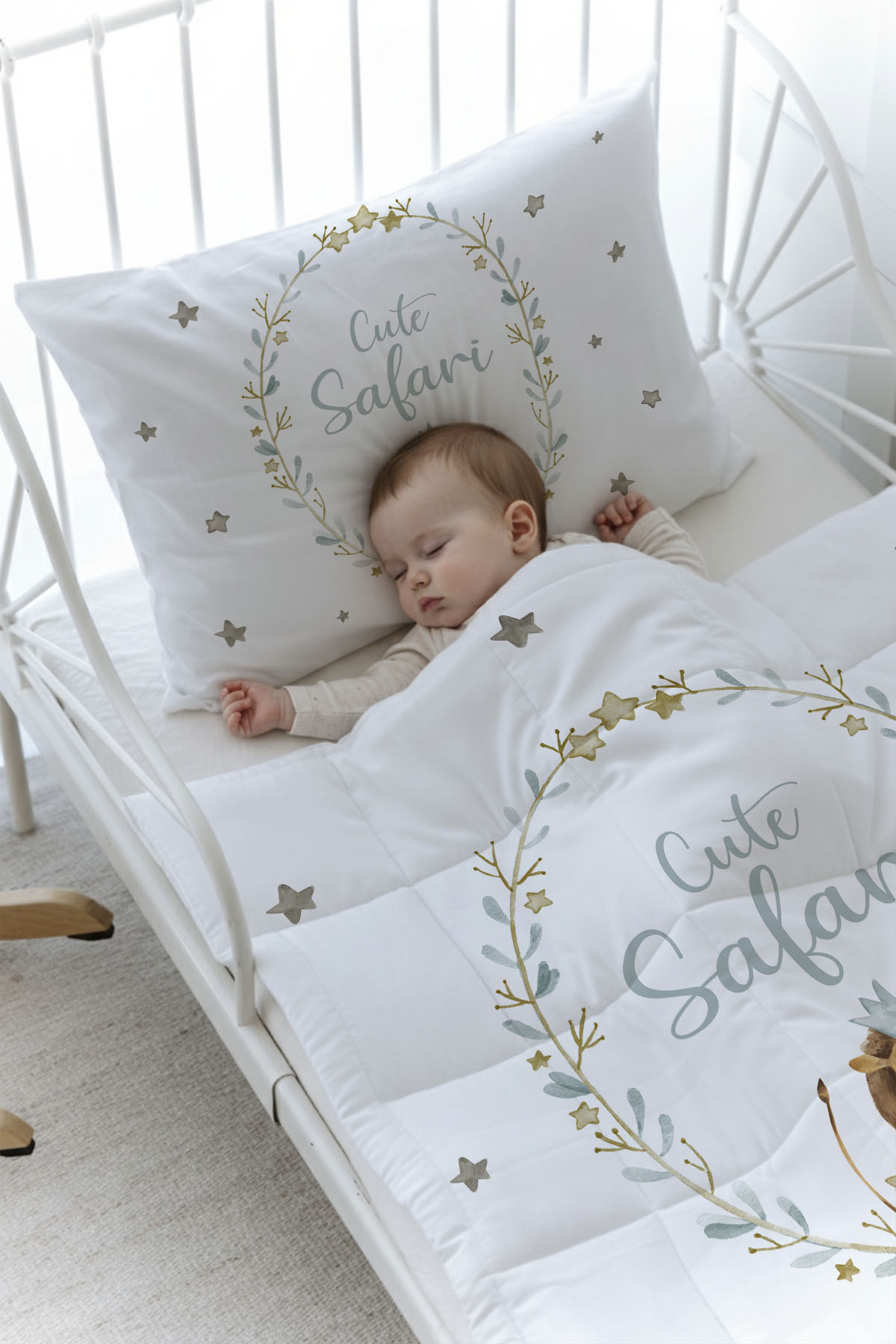 Organik Baskılı Yorgan Seti - For Baby Serisi - Aslanlı Çember