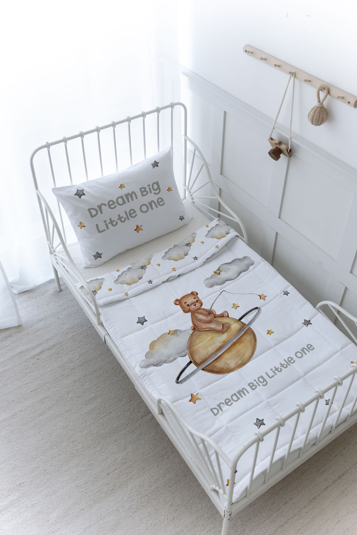 Organik Baskılı Yorgan Seti - Pure Baby Serisi - Yıldız Tutan Ayı