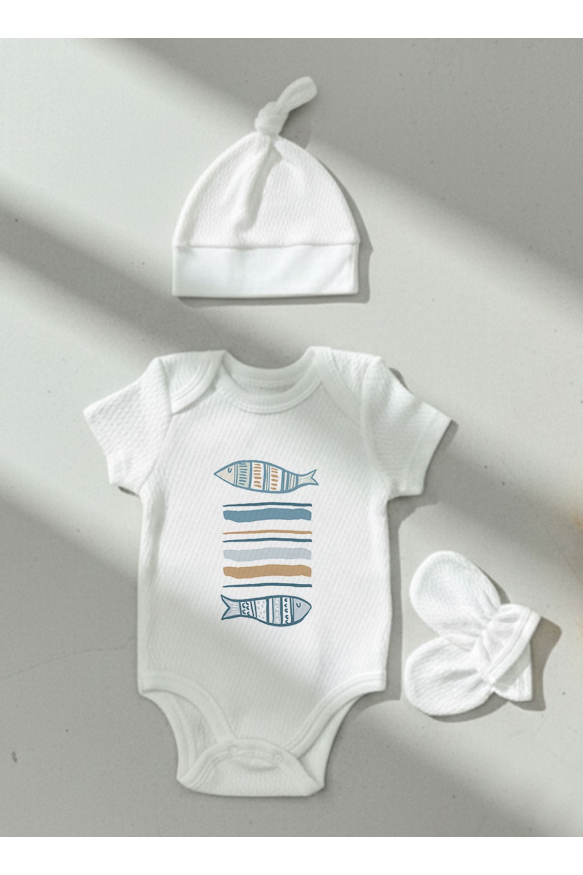 Jakarlı Body Şapka Eldiven - Pure Baby - Baby Fish