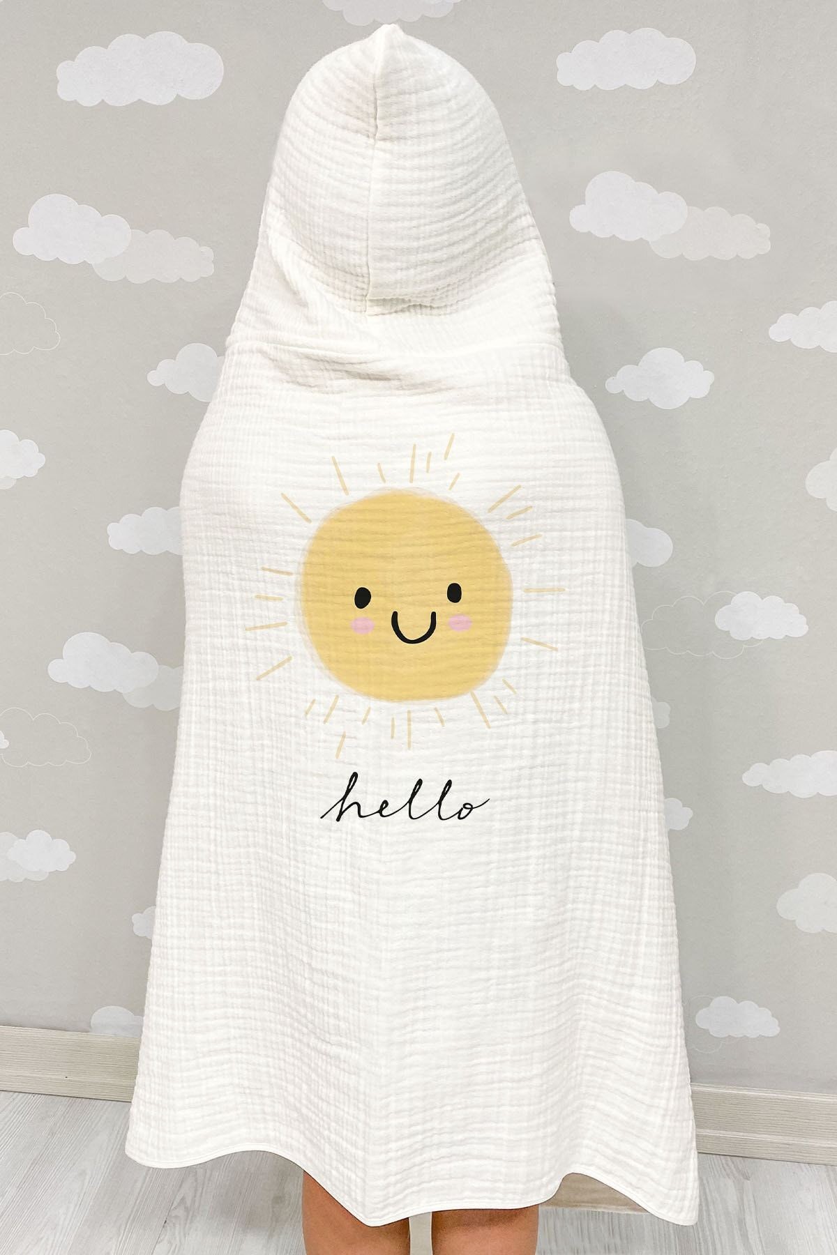 4 Kat Müslin Kapüşonlu Havlu - Pure Baby Serisi - Gülen Soft Güneş