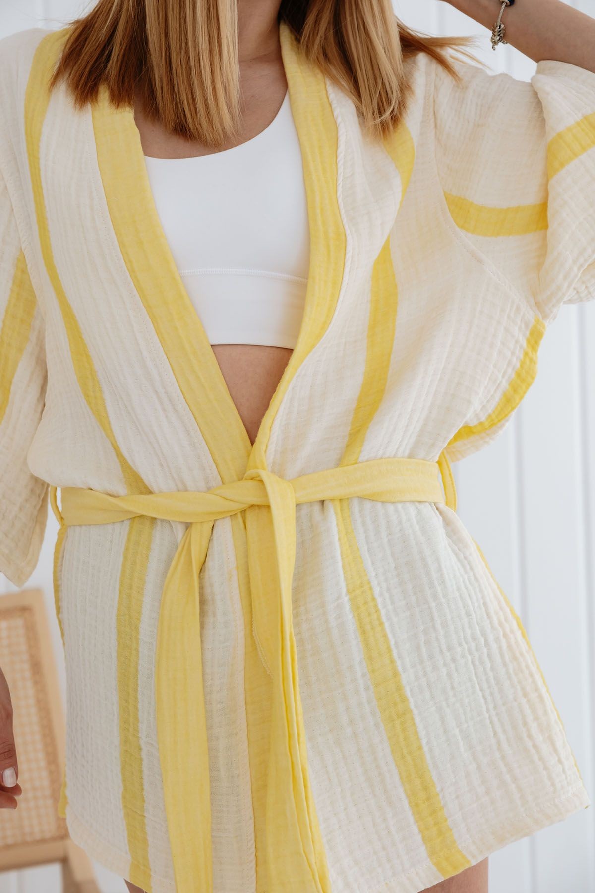 4 Kat Müslin Kimono - Sarı