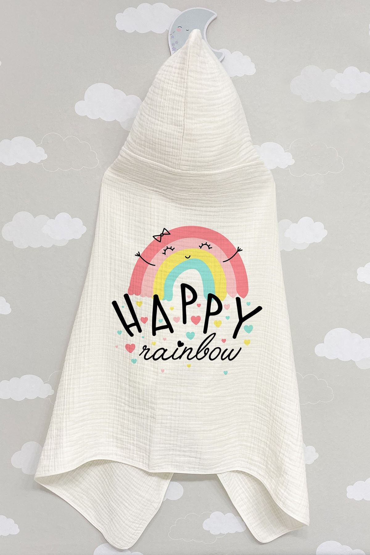 4 Kat Müslin Kapüşonlu Havlu - Pure Baby Serisi - Happy Rainbow