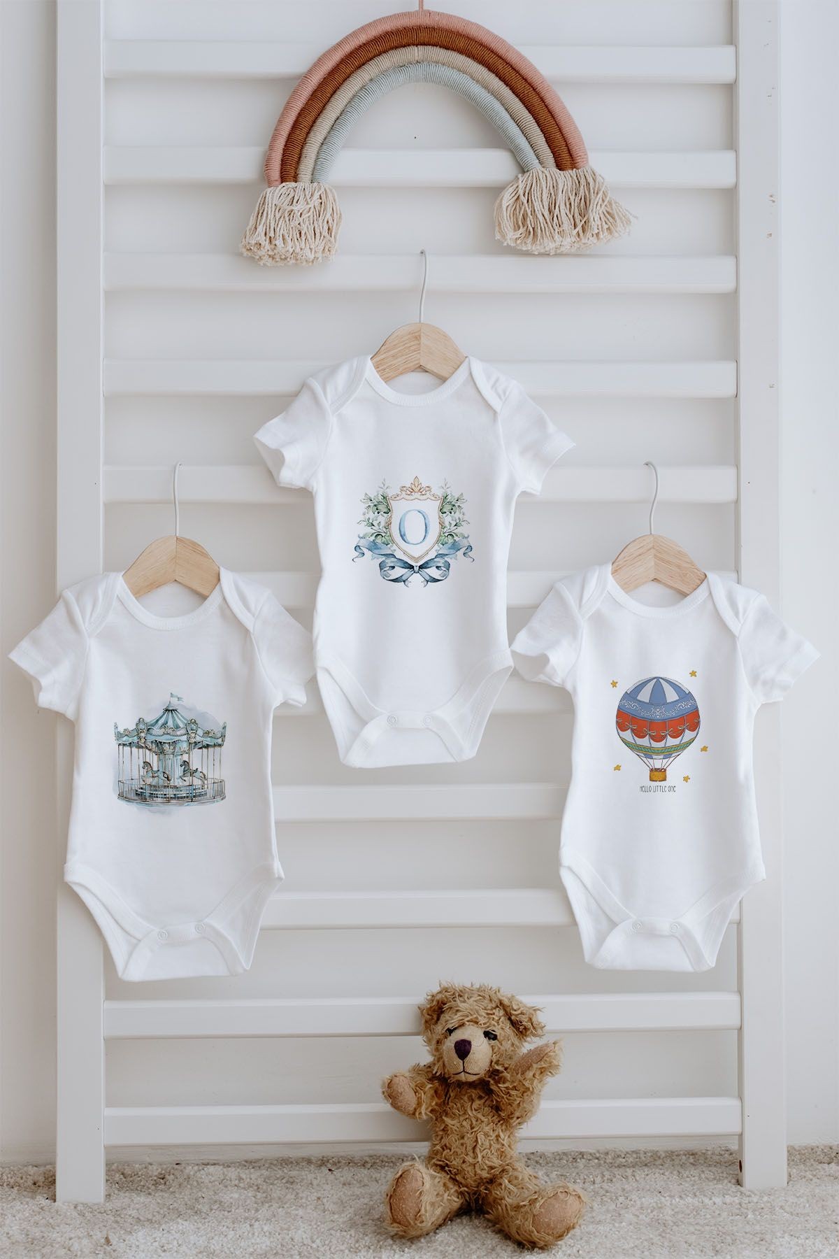 3'lü Bebek Body - Blue Royal Series  - O Harfi