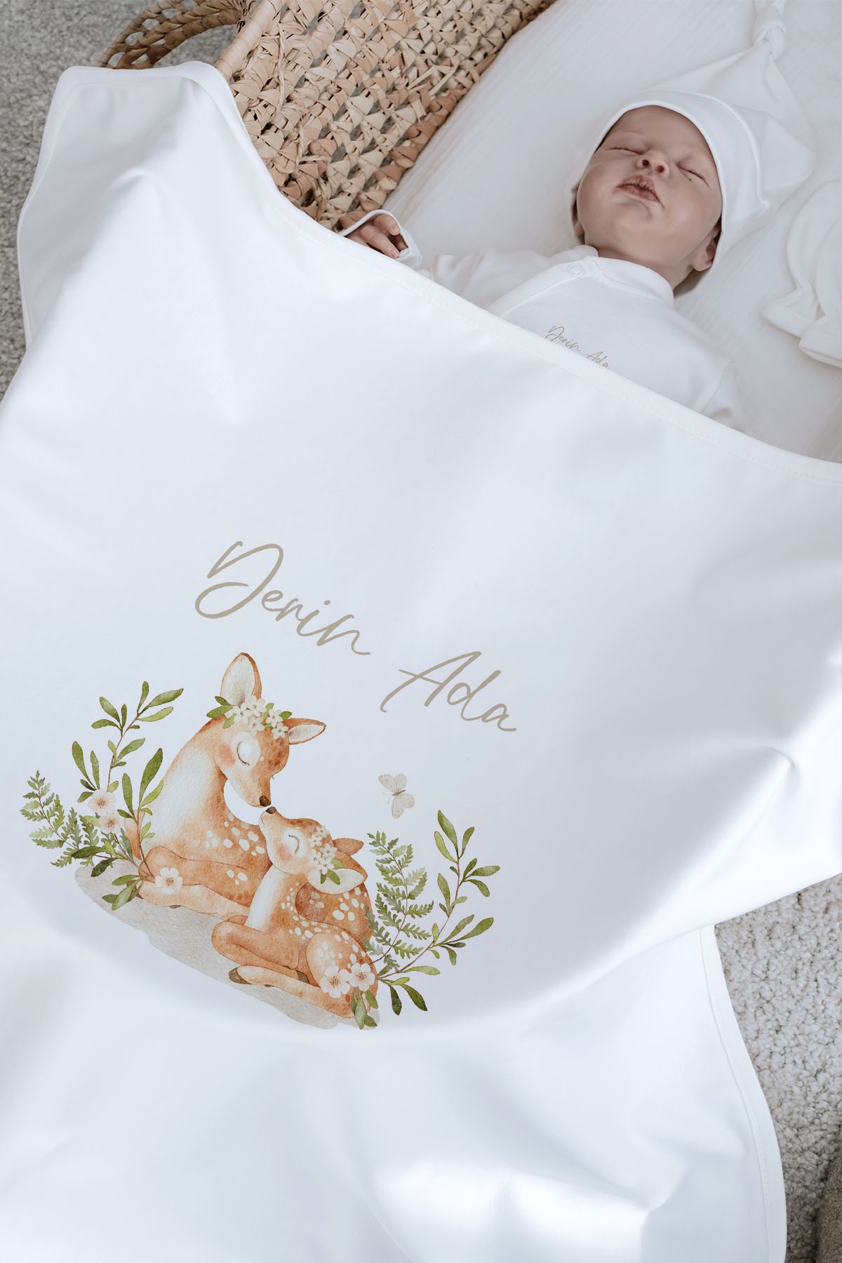 Organik Battaniye - For Baby - Mom and Baby Deer