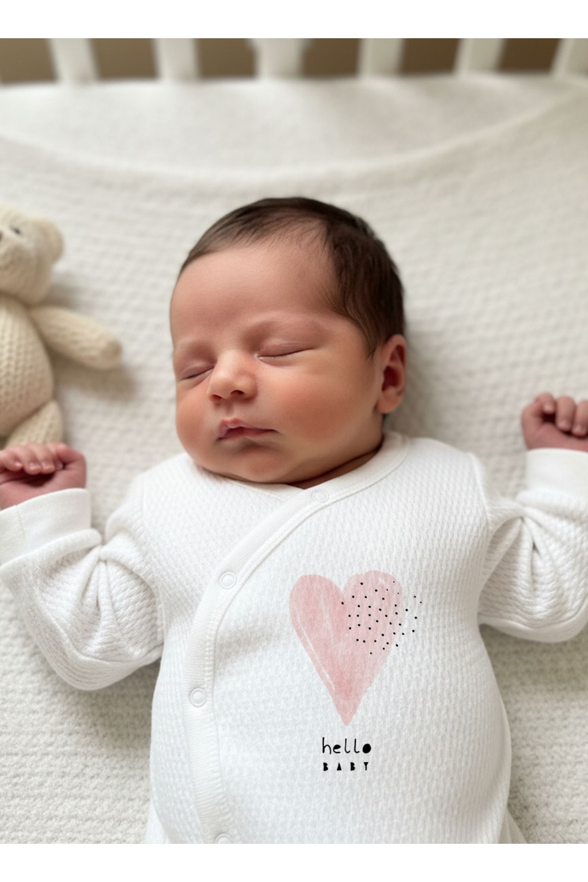 Jakarlı Tulum Şapka Eldiven - Pure Baby - Pembe Romantik Kalp