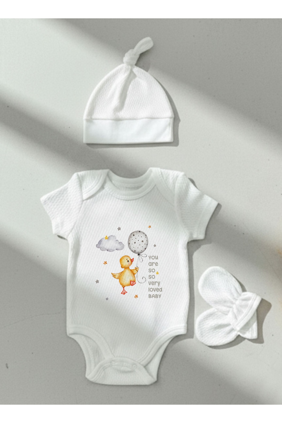 Jakarlı Body Şapka Eldiven - For Baby - Sevimli Ördek