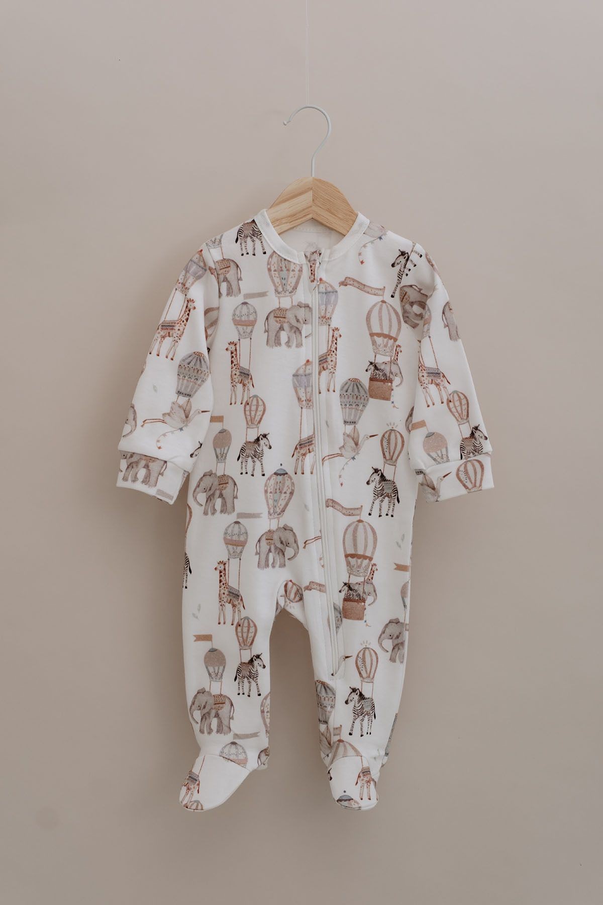 Fermuarlı Patikli Bebek Tulumu - Pureline Series - Dreamland Safari