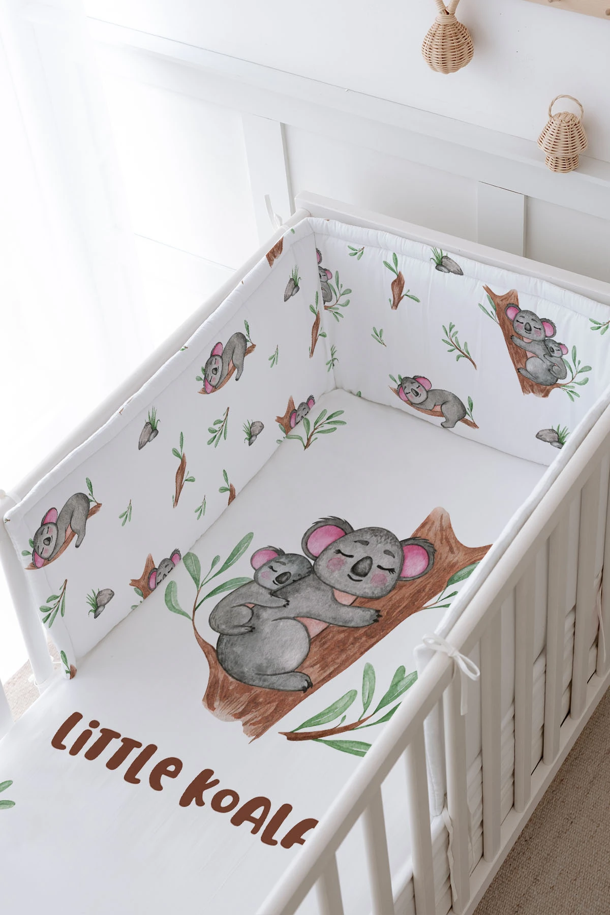 Bebek Başucu Koruyucu ve Baskılı Çarşaflı Uyku Seti - For Baby Serisi - Anne Ve Yavru Koala