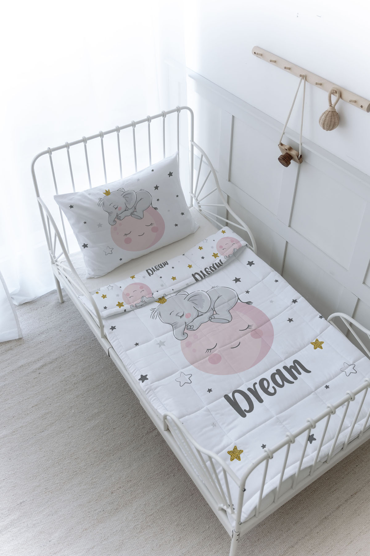 Organik Baskılı Yorgan Seti - For Baby Serisi - Ayda Uyuyan Fil