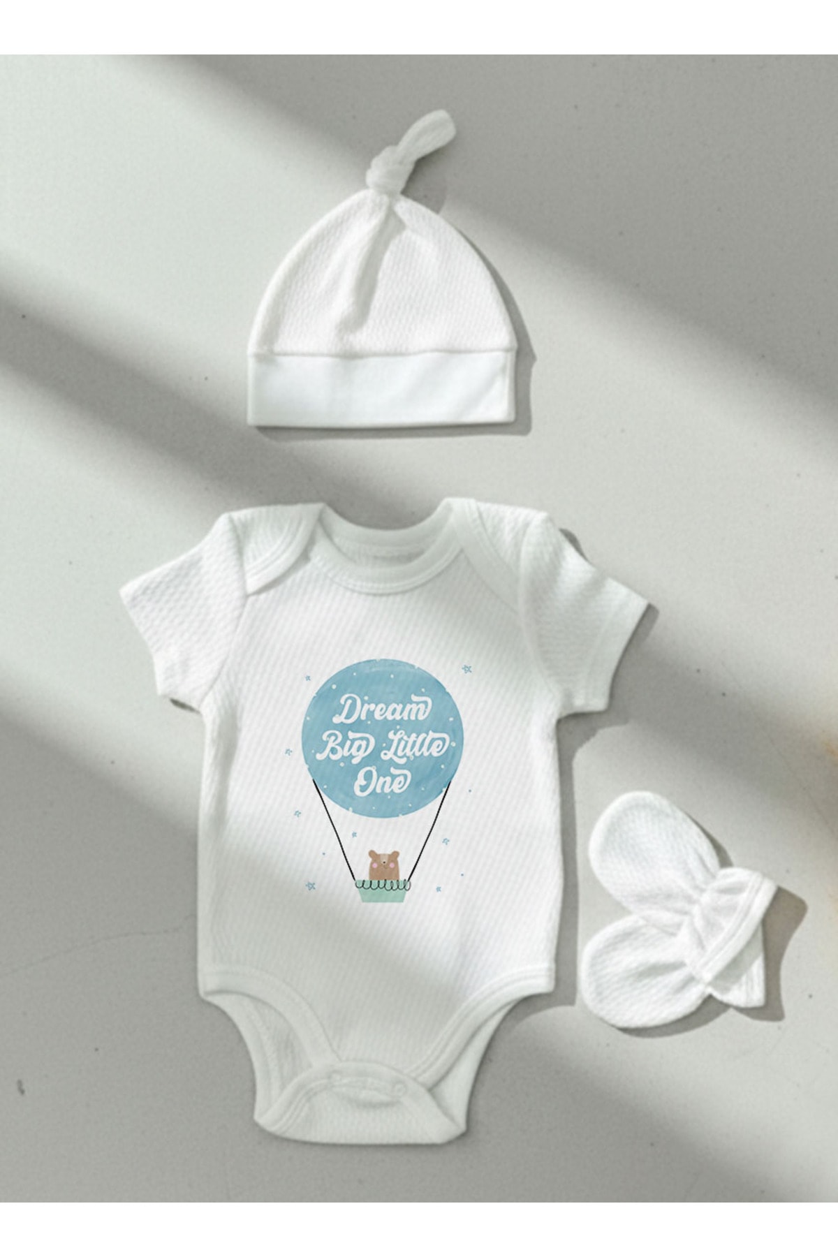 Jakarlı Body Şapka Eldiven - Pure Baby - Bear Dream