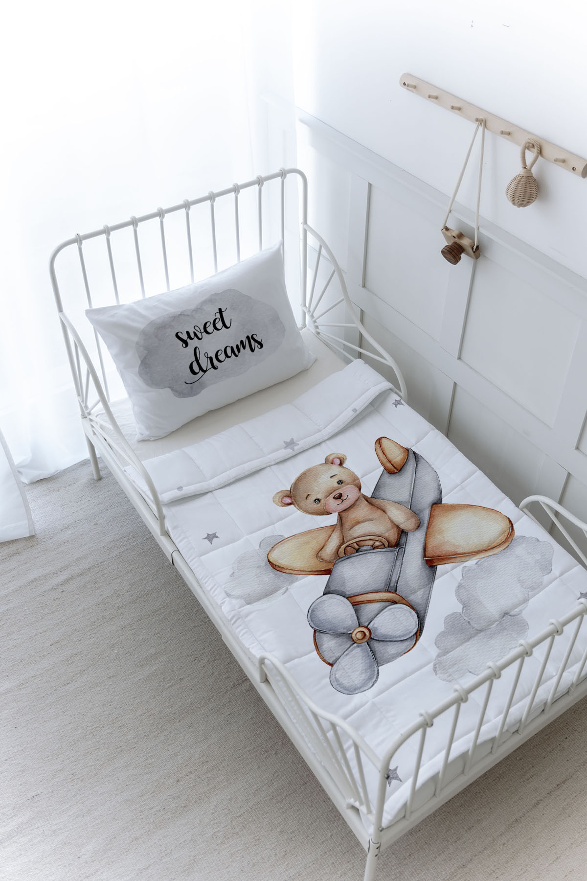 Organik Baskılı Yorgan Seti - Pure Baby Serisi - Uçan Ayı