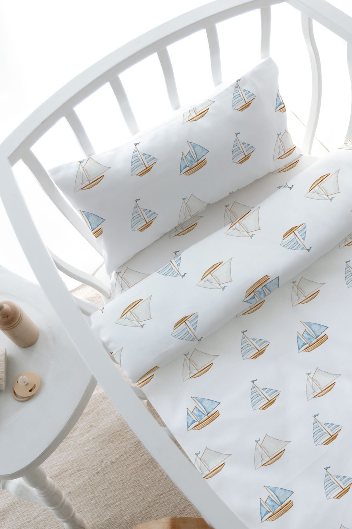 Anne Yanı Beşik Nevresim Takımı (60x100) - Pureline Series - Sail Boats
