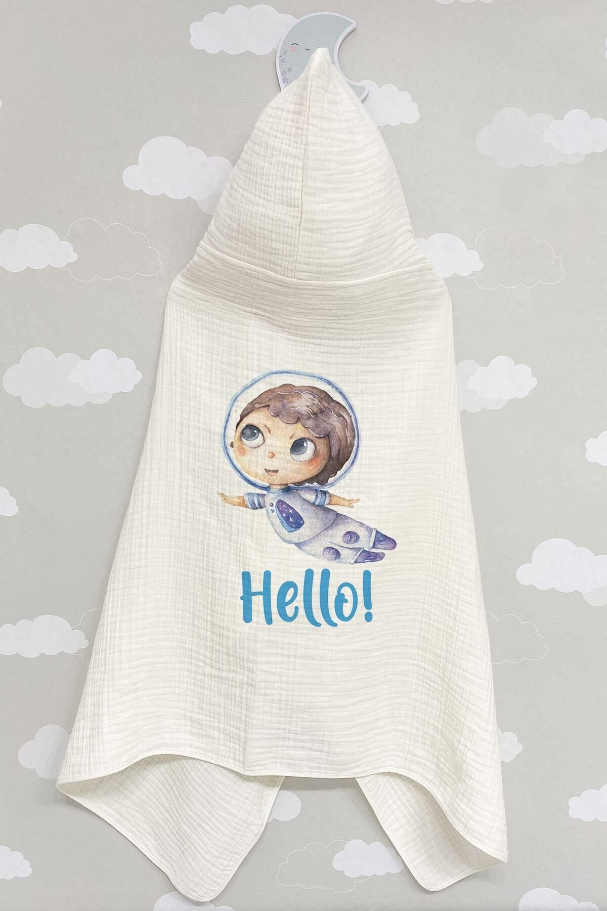 4 Kat Müslin Kapüşonlu Havlu - For Baby Serisi - Küçük Astronot