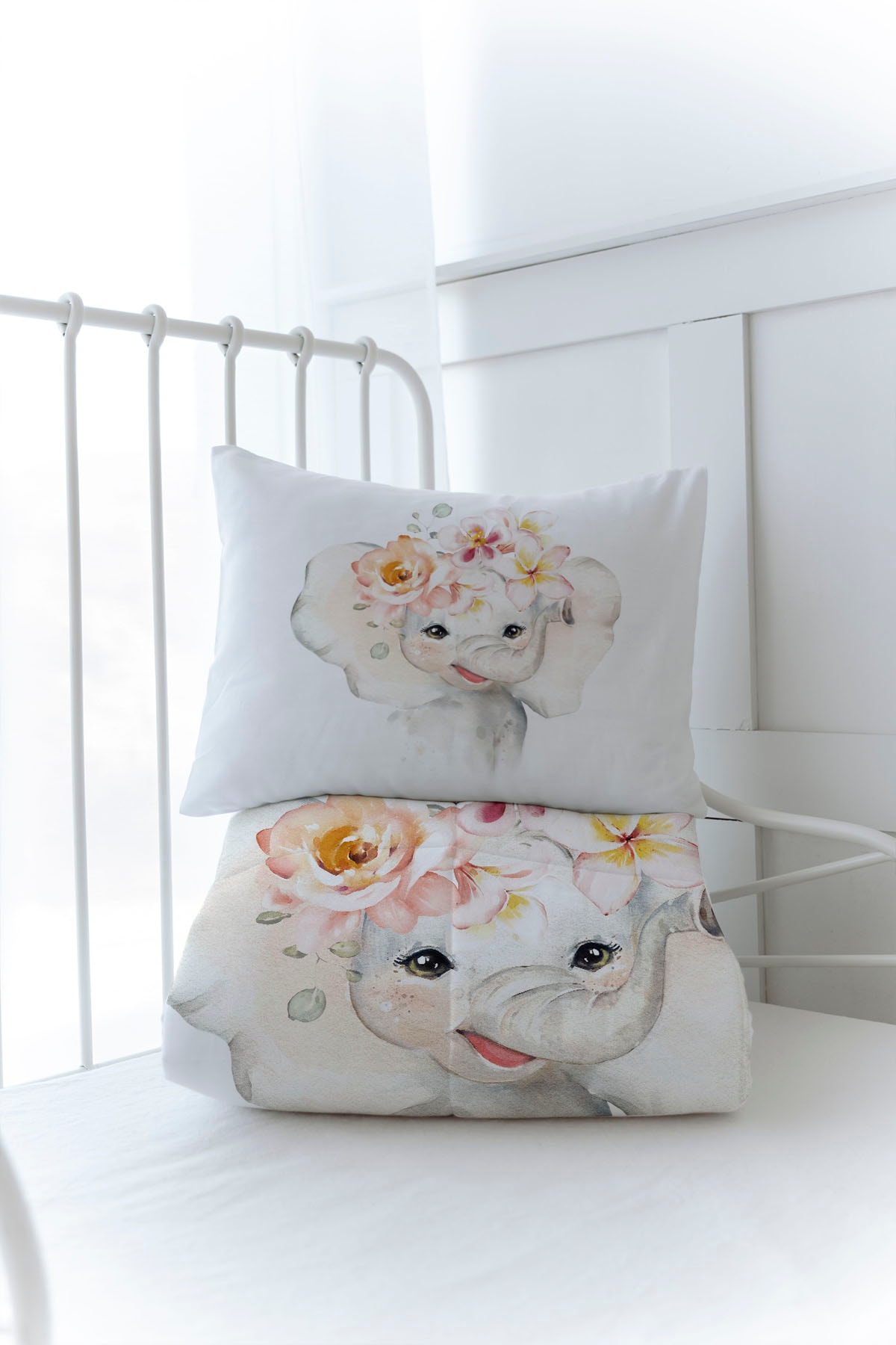 Organik Baskılı Yorgan Seti - For Baby Serisi - Suluboya Fil