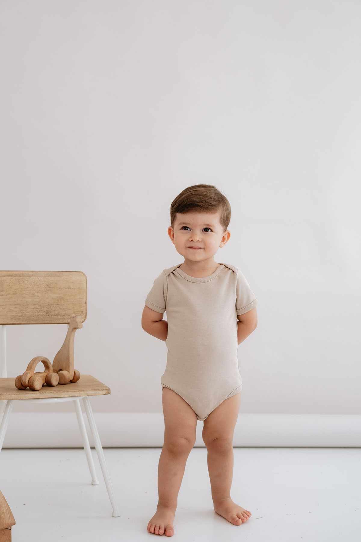 Kısa Kollu Bebek Body - Pureline Series - Kahverengi