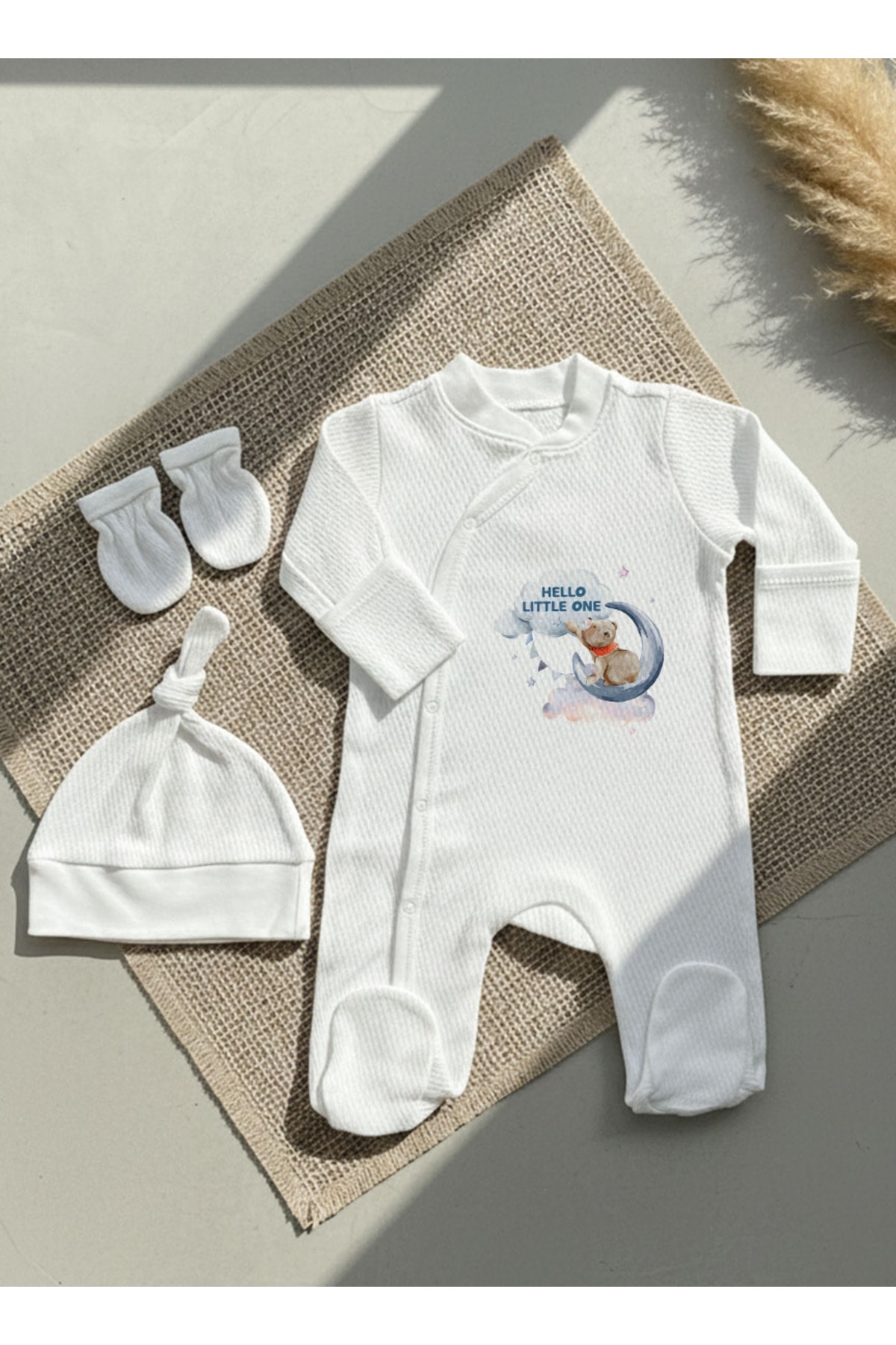 Jakarlı Tulum Şapka Eldiven - For Baby - Aya Uzanan Ayı