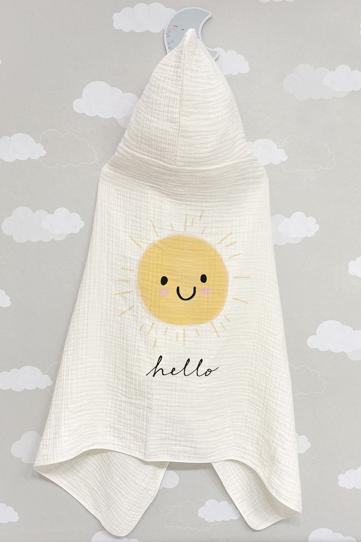 4 Kat Müslin Kapüşonlu Havlu - Pure Baby Serisi - Gülen Soft Güneş