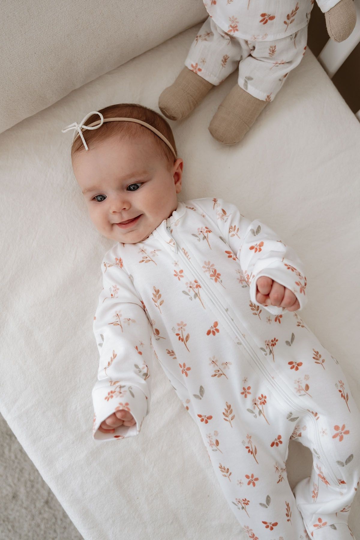Fermuarlı Patikli Bebek Tulumu - Pureline Series - Soft Bloom
