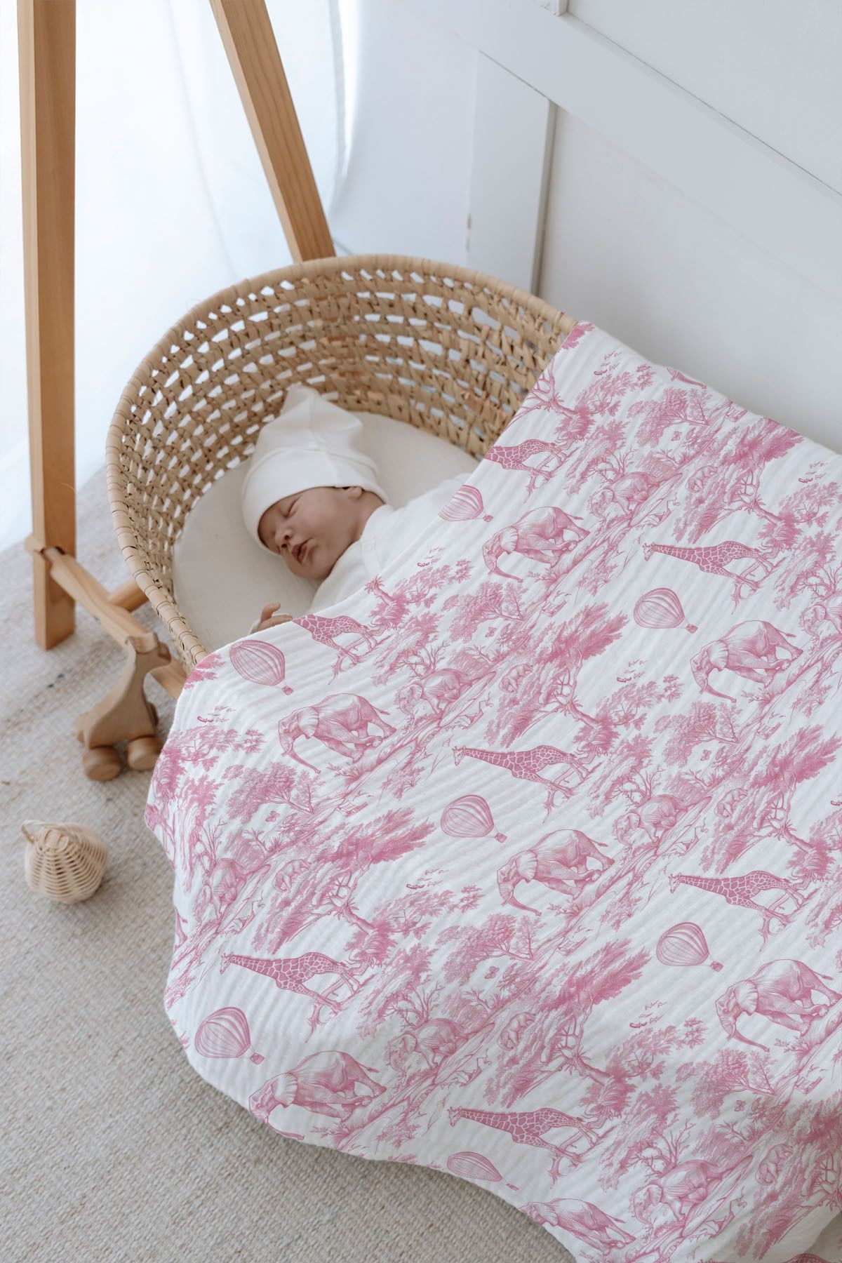 4 Kat Müslin Battaniye (100x120) - Pink Toile De Jouy