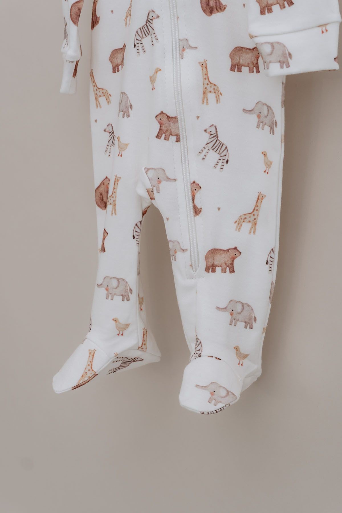 Fermuarlı Patikli Bebek Tulumu - Pureline Series - Cute Animals