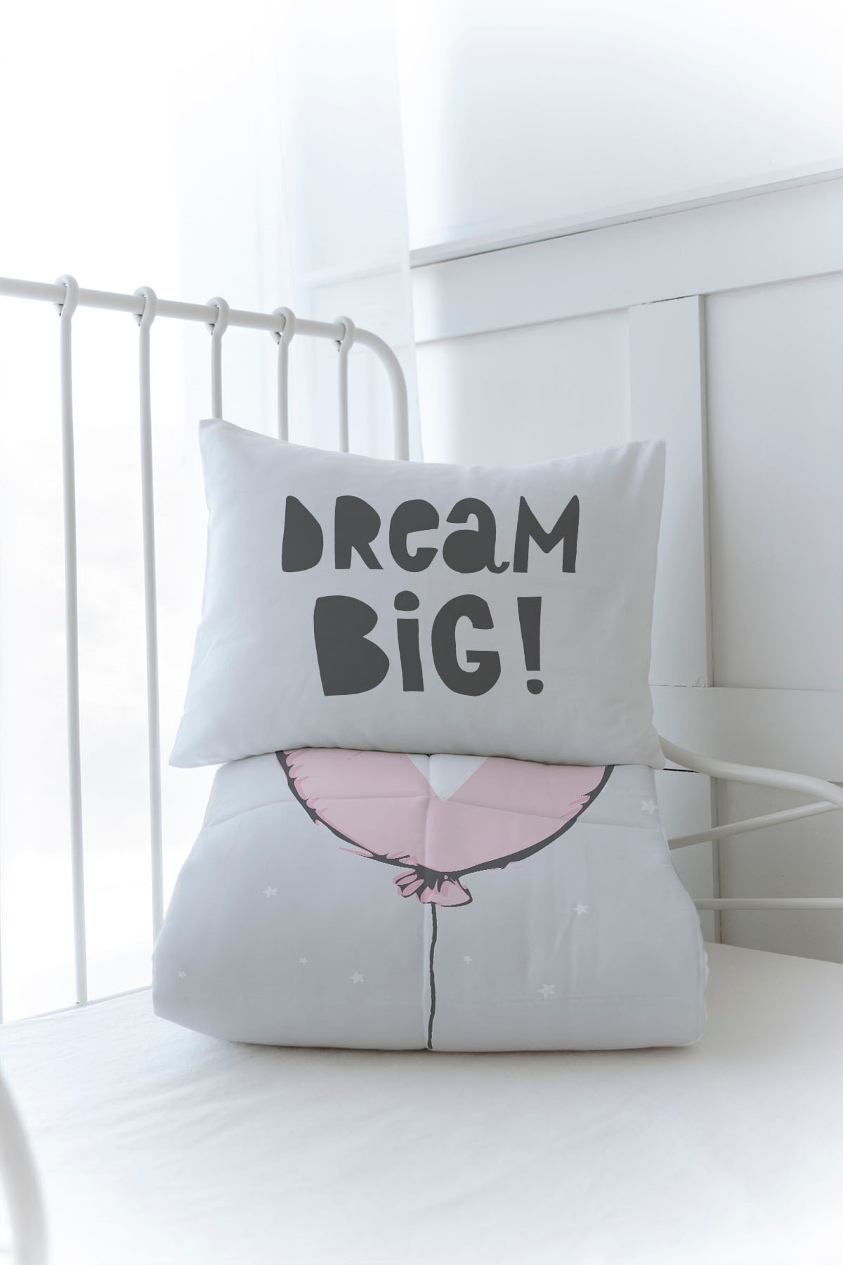 Organik Baskılı Yorgan Seti - Pure Baby Serisi - Pembe Kalpli Balon