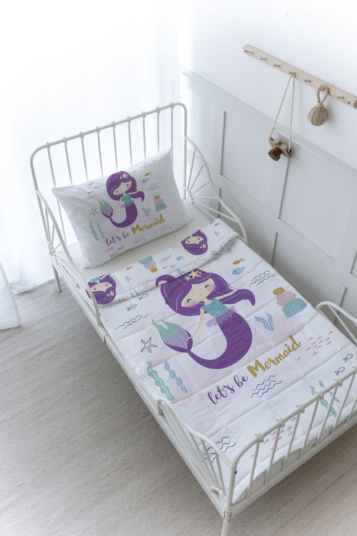 Organik Baskılı Yorgan Seti - For Baby Serisi - Mor Deniz Kızı