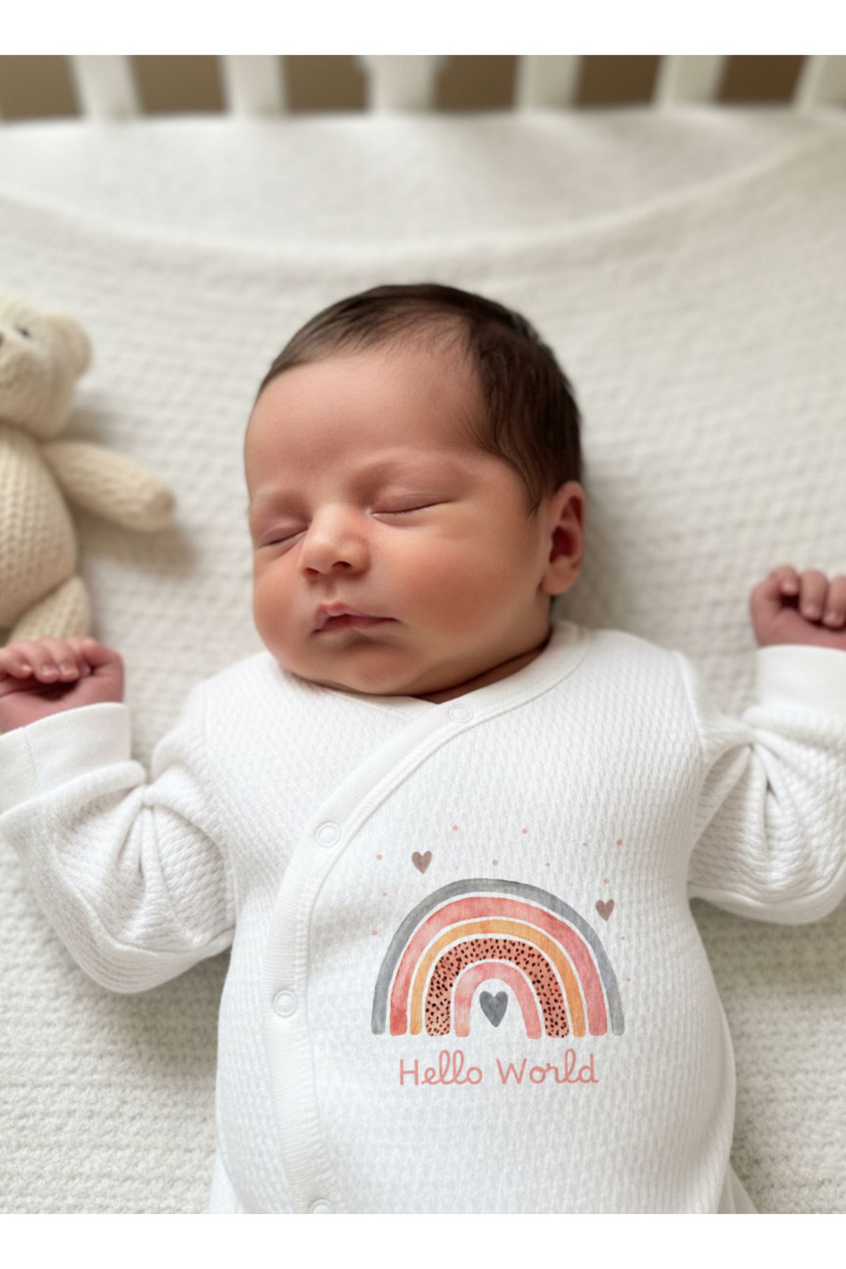 Jakarlı Tulum Şapka Eldiven - For Baby - Somon Gökkuşağı