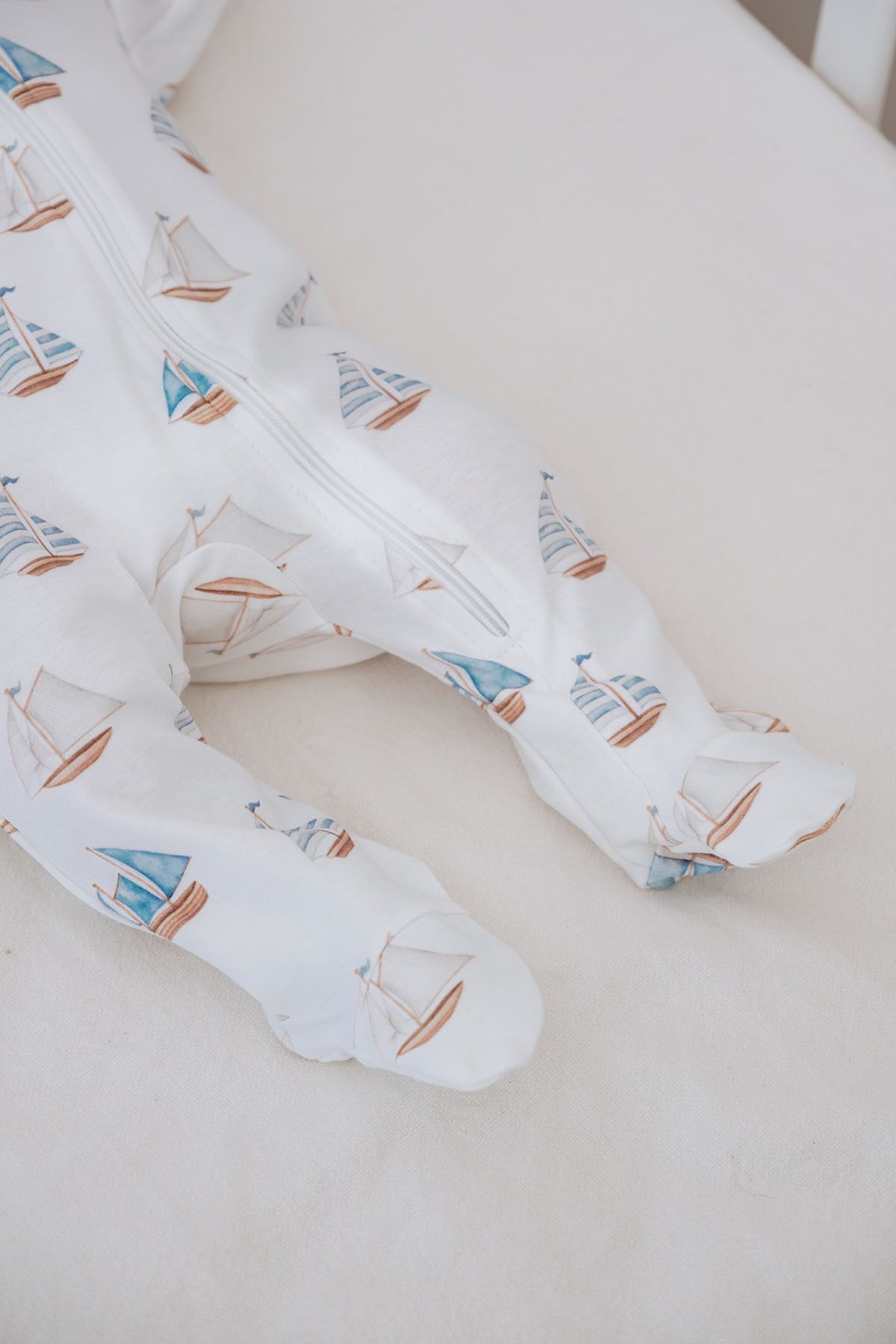 Fermuarlı Patikli Bebek Tulumu - Pureline Series - Sail Boats