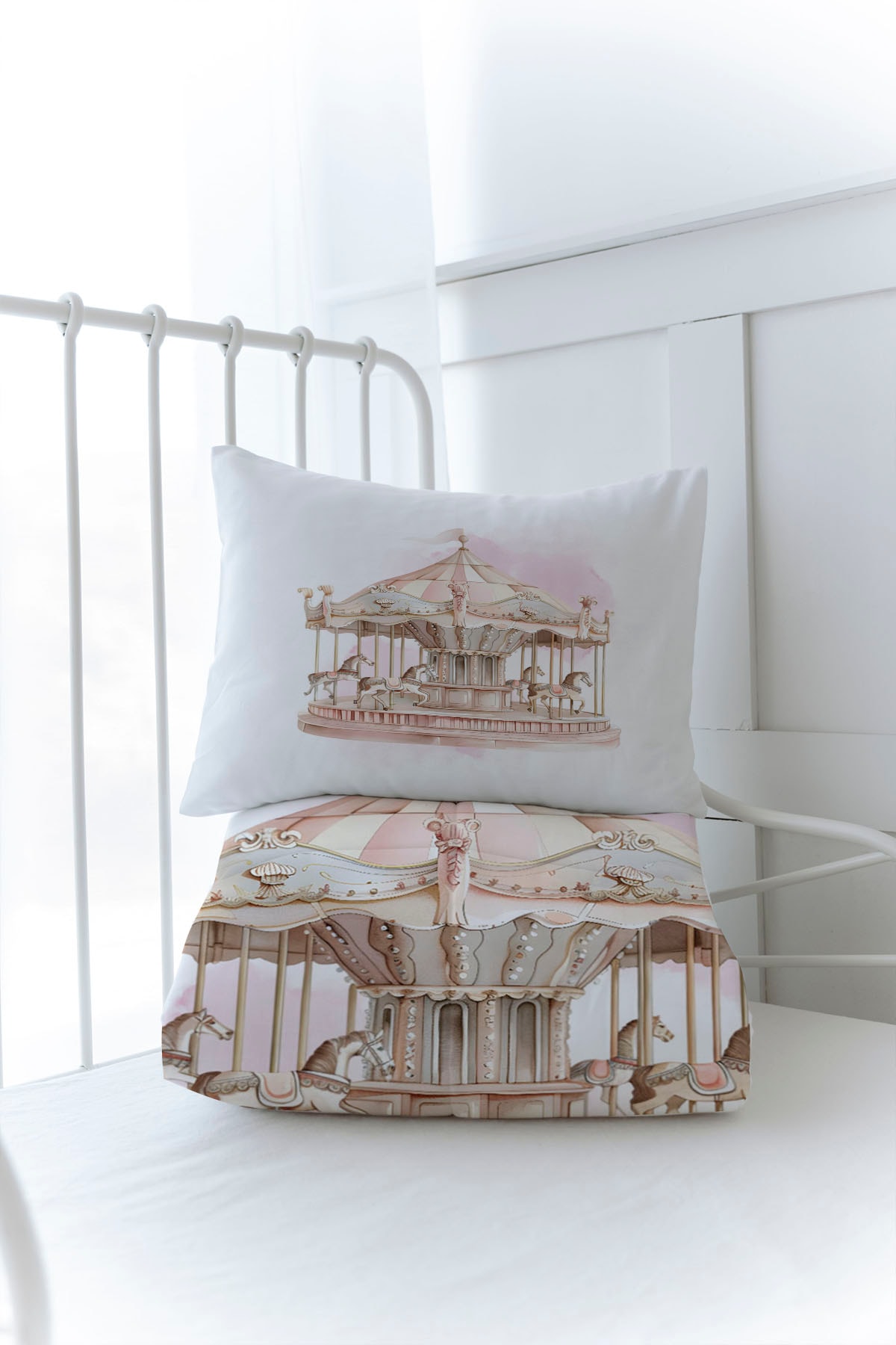Organik Baskılı Yorgan Seti - Royal Series - Pink Carousel