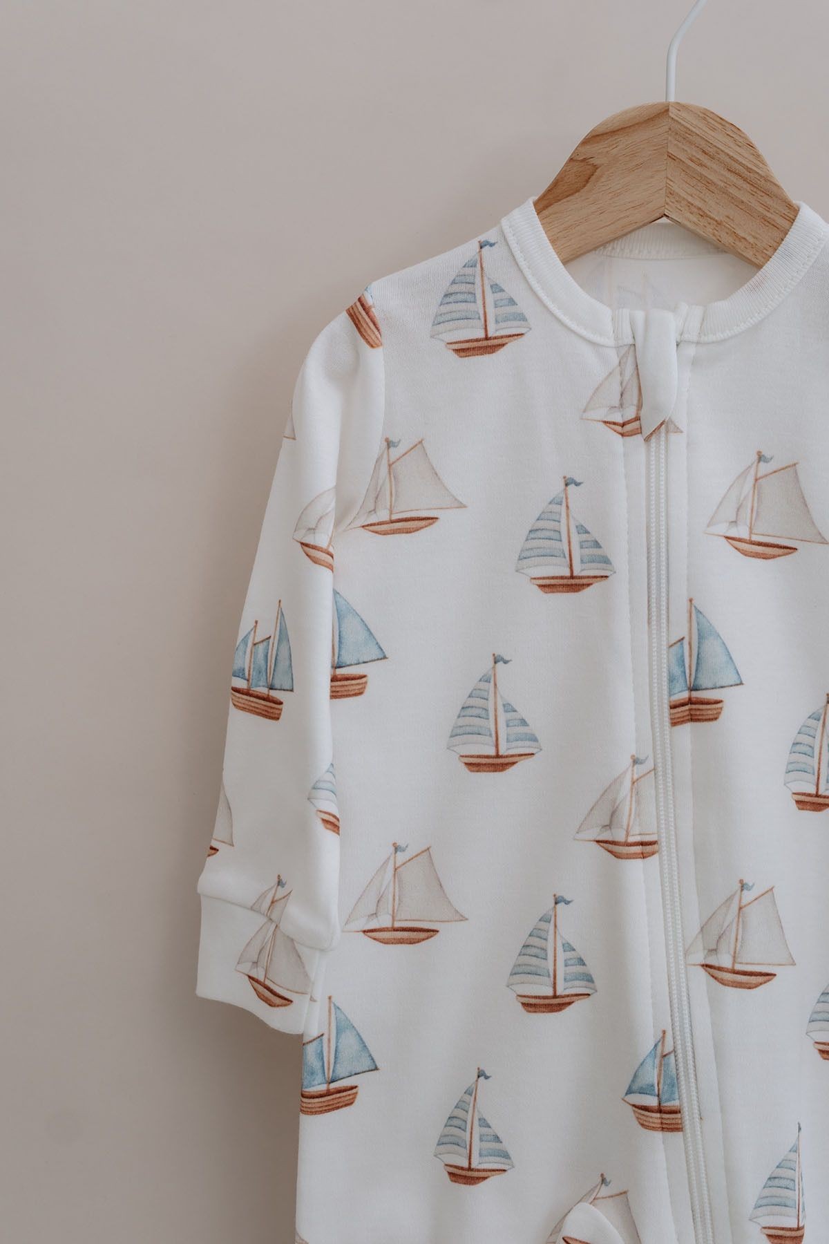 Fermuarlı Patikli Bebek Tulumu - Pureline Series - Sail Boats