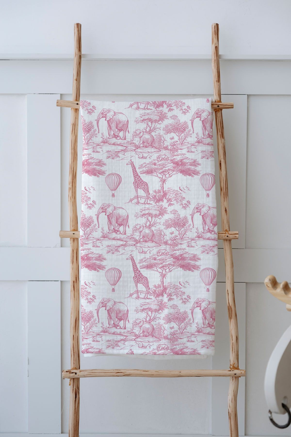 4 Kat Müslin Battaniye (100x120) - Pink Toile De Jouy