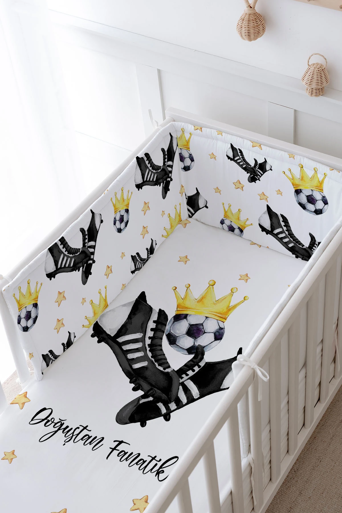 Bebek Başucu Koruyucu Ve Baskılı Çarşaflı Uyku Seti - For Baby Serisi - Siyah Beyaz