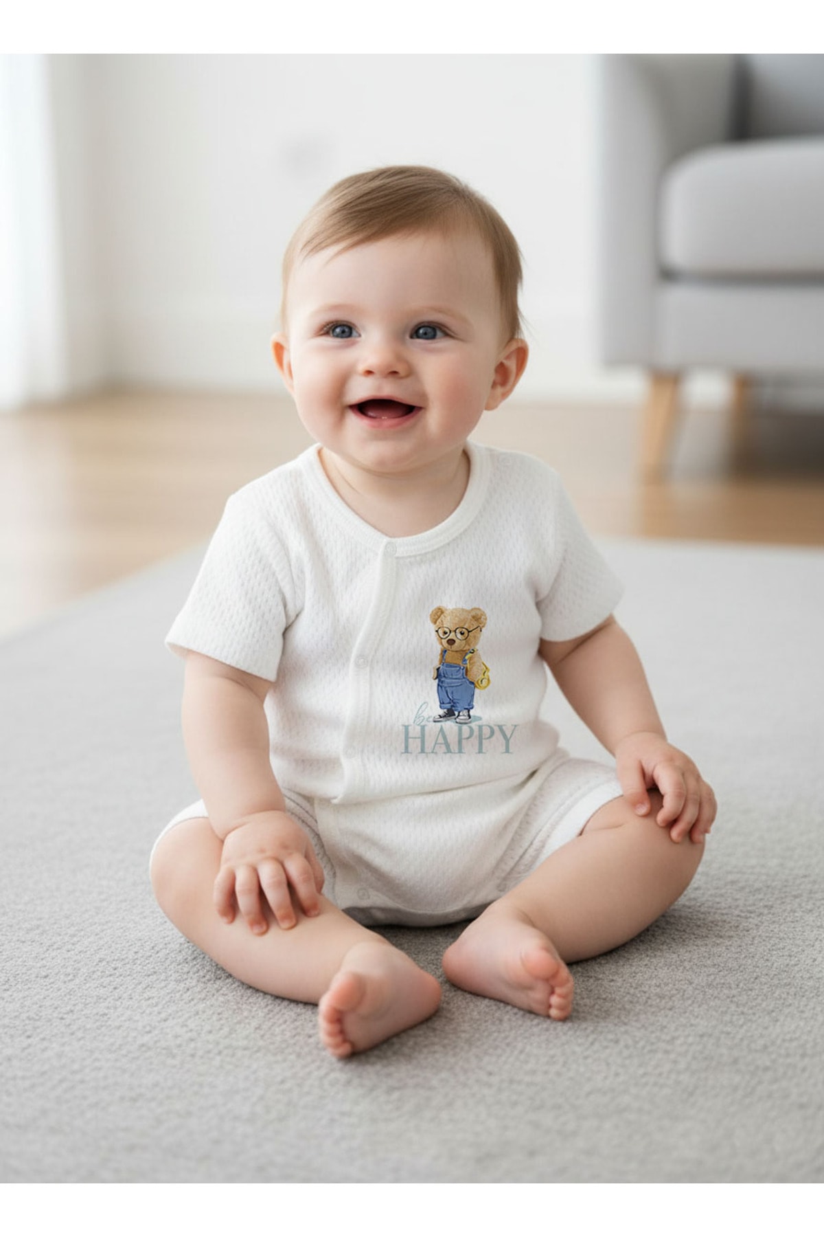 Jakarlı Romper Body - Pure Baby - Salopetli Ayıcık