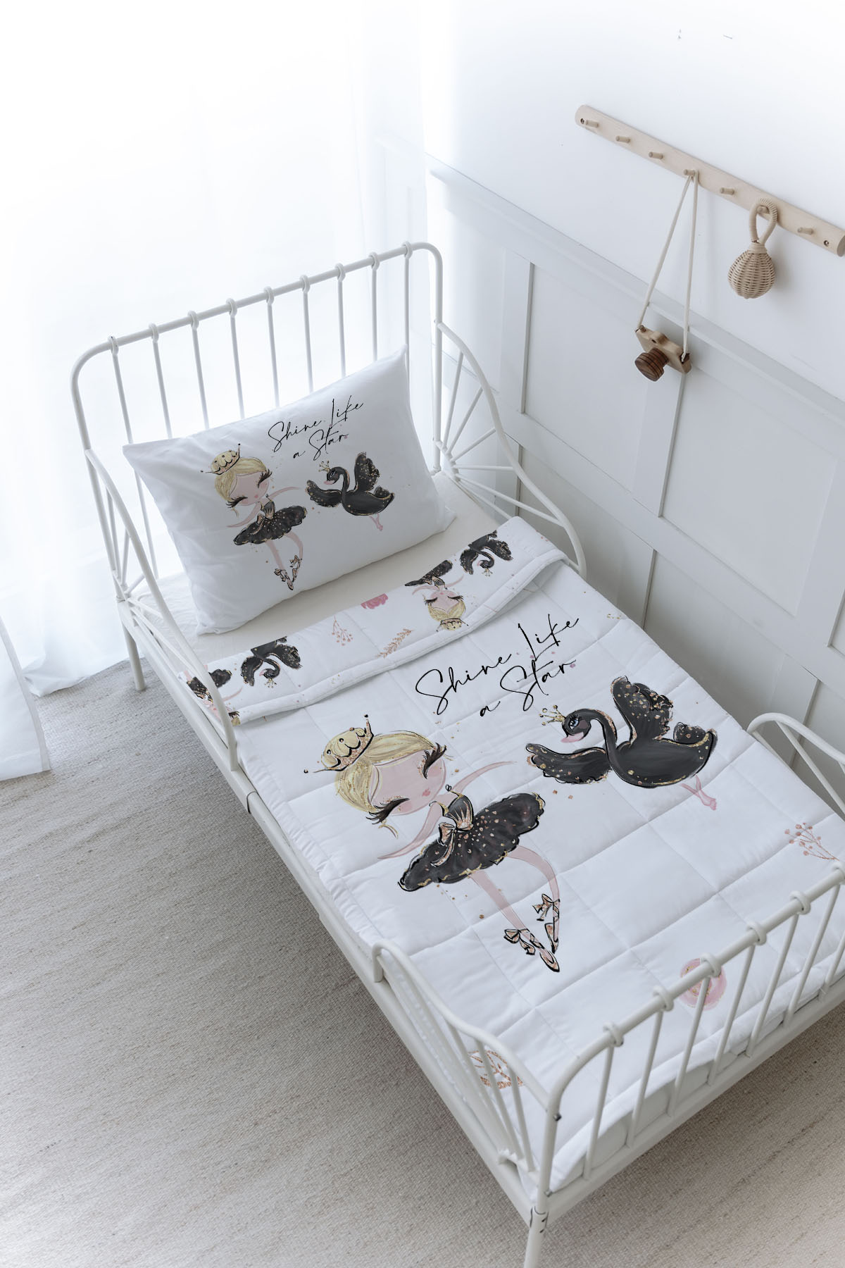 Organik Baskılı Yorgan Seti - For Baby Serisi - Siyah Tütülü Balerin ve Kuğu