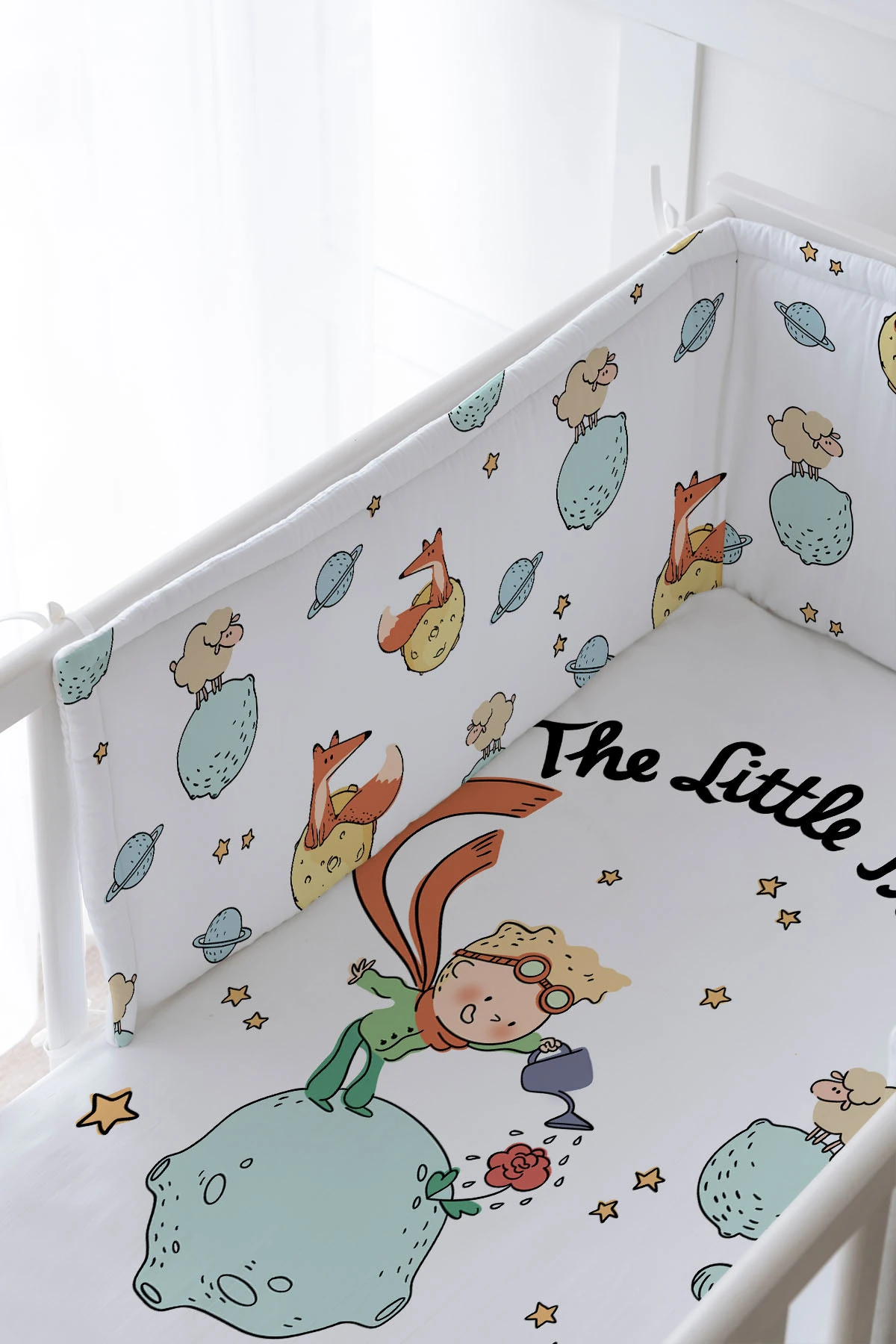 Bebek Başucu Koruyucu ve Baskılı Çarşaflı Uyku Seti - Pure Baby Serisi - Little Prince