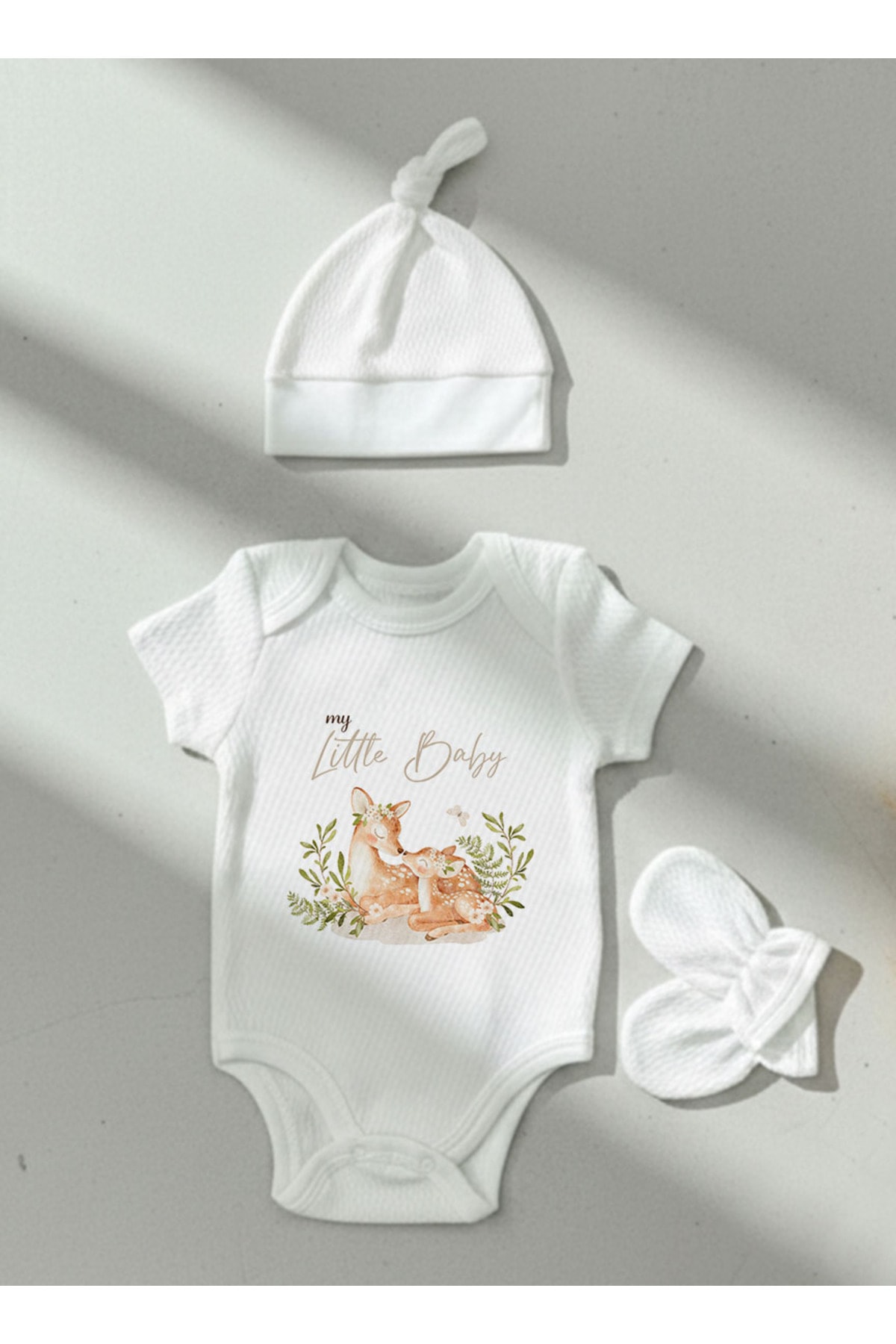 Jakarlı Body Şapka Eldiven - For Baby - Mom and Baby Deer