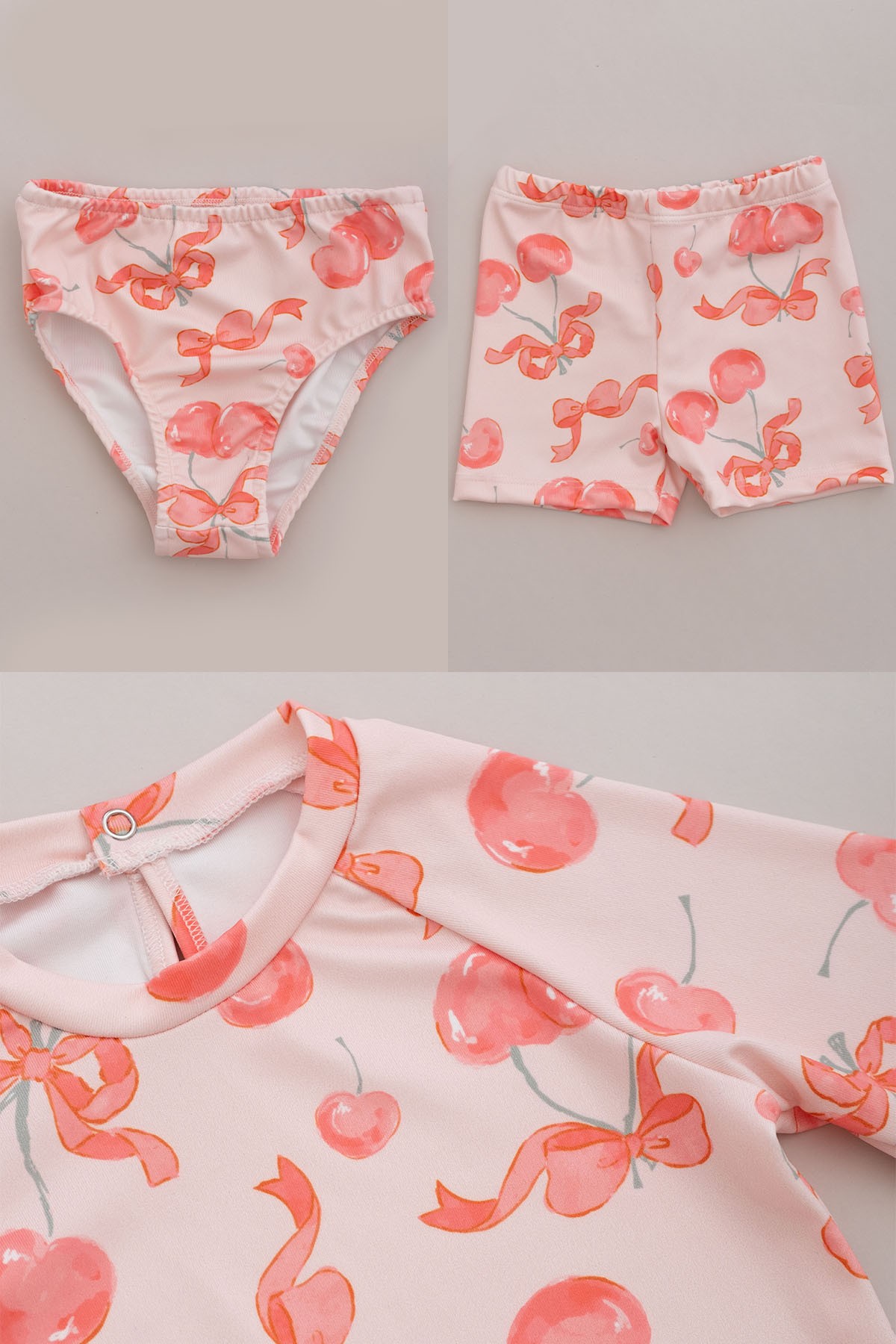 Uv Korumalı Uzun Kollu Kız Bebek Mayo - Cherry & Ribbon