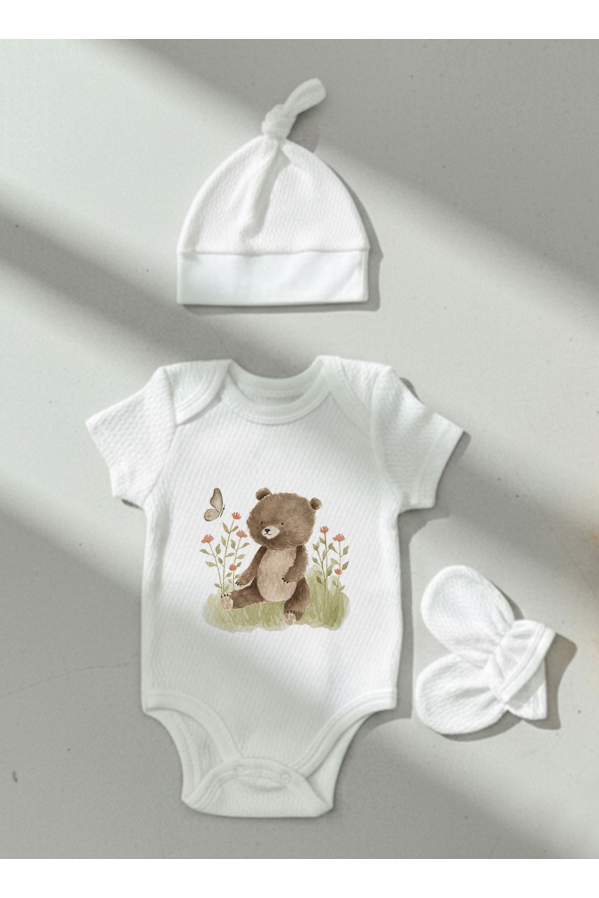 Jakarlı Body Şapka Eldiven - Little Baby - Little Bear