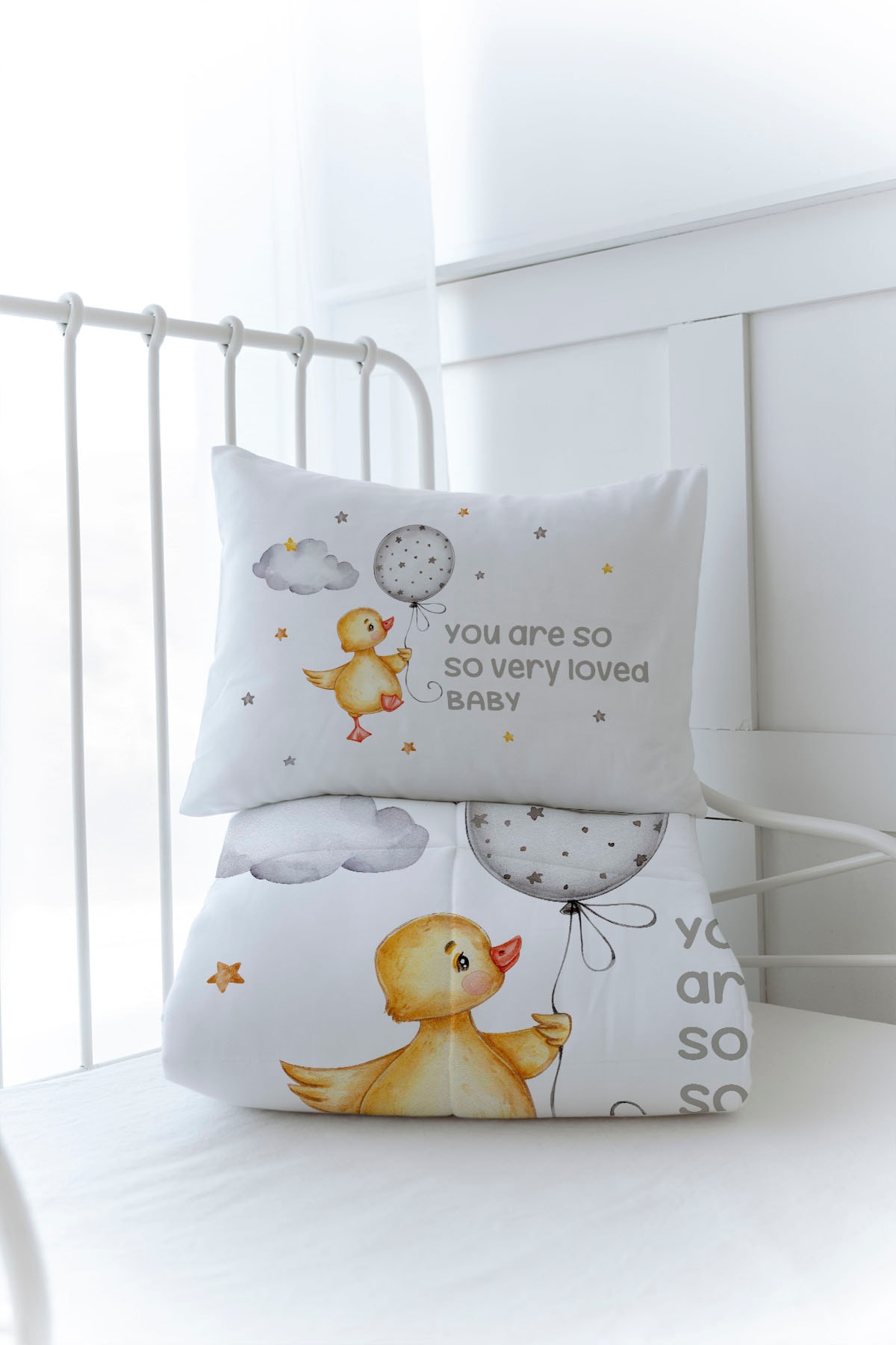 Organik Baskılı Yorgan Seti - Pure Baby Serisi - Sevimli Ördek