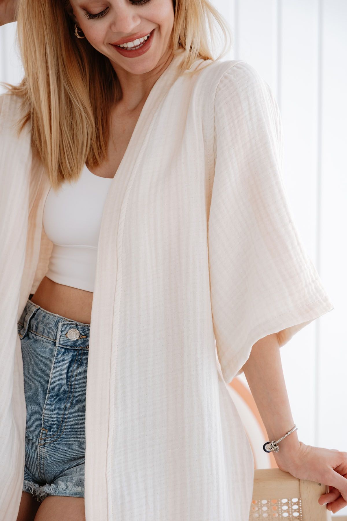 4 Kat Müslin Kimono - Pudra