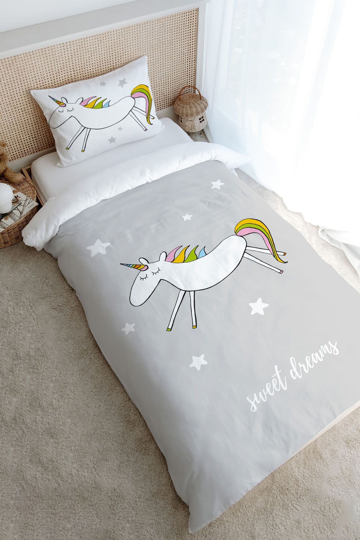 Tek Kişilik Nevresim Takımı (160x220) - Pure Baby Serisi - Doodle Unicorn